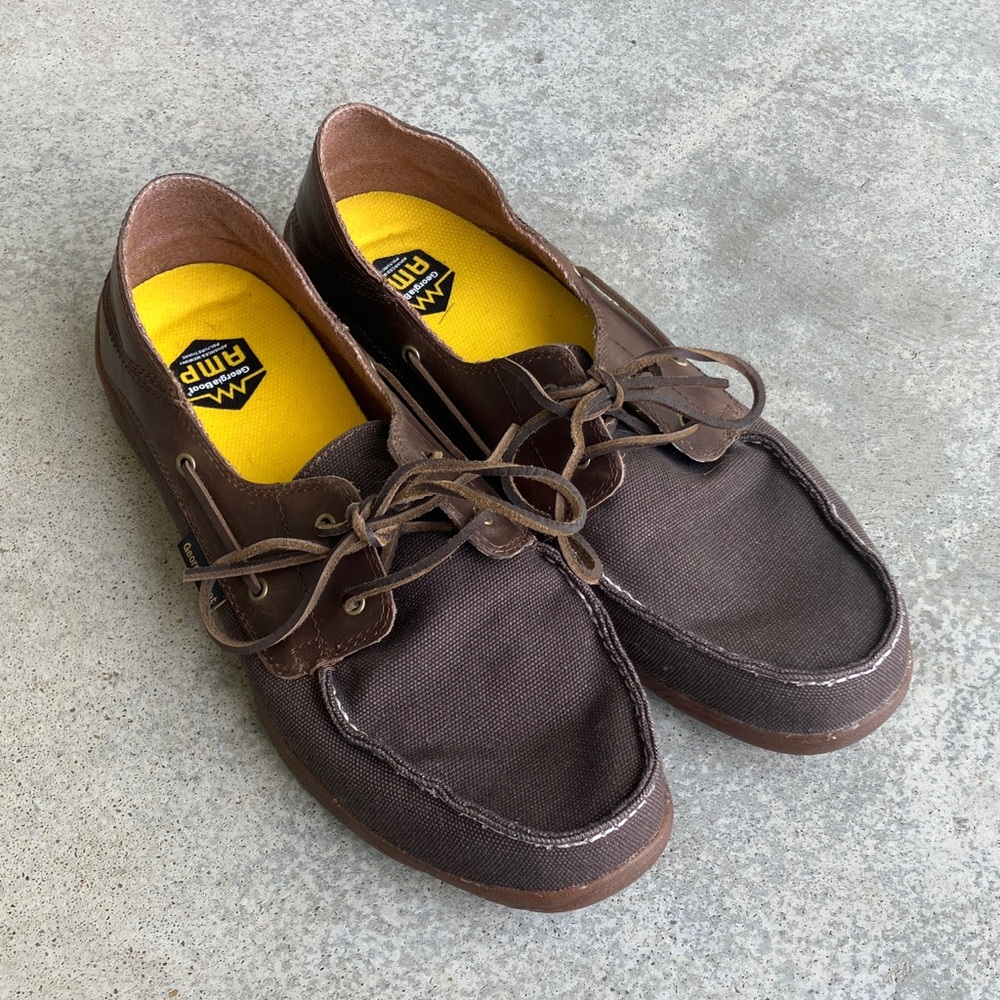 Georgia Boot Brown Leather and Canvas Lace Up Shoes, 13